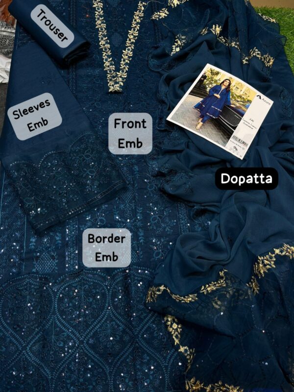 Embroidery Chiffon Dupatta | Azure - Image 4